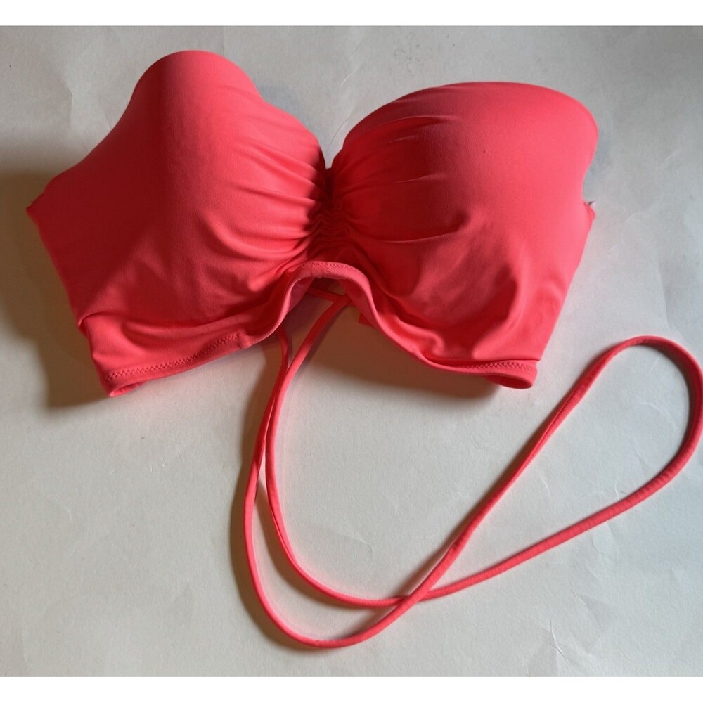 Victoria's Secret Bright Pink bandeau bikini top Lace Up Back Swim Size 36DD - Picture 1 of 8